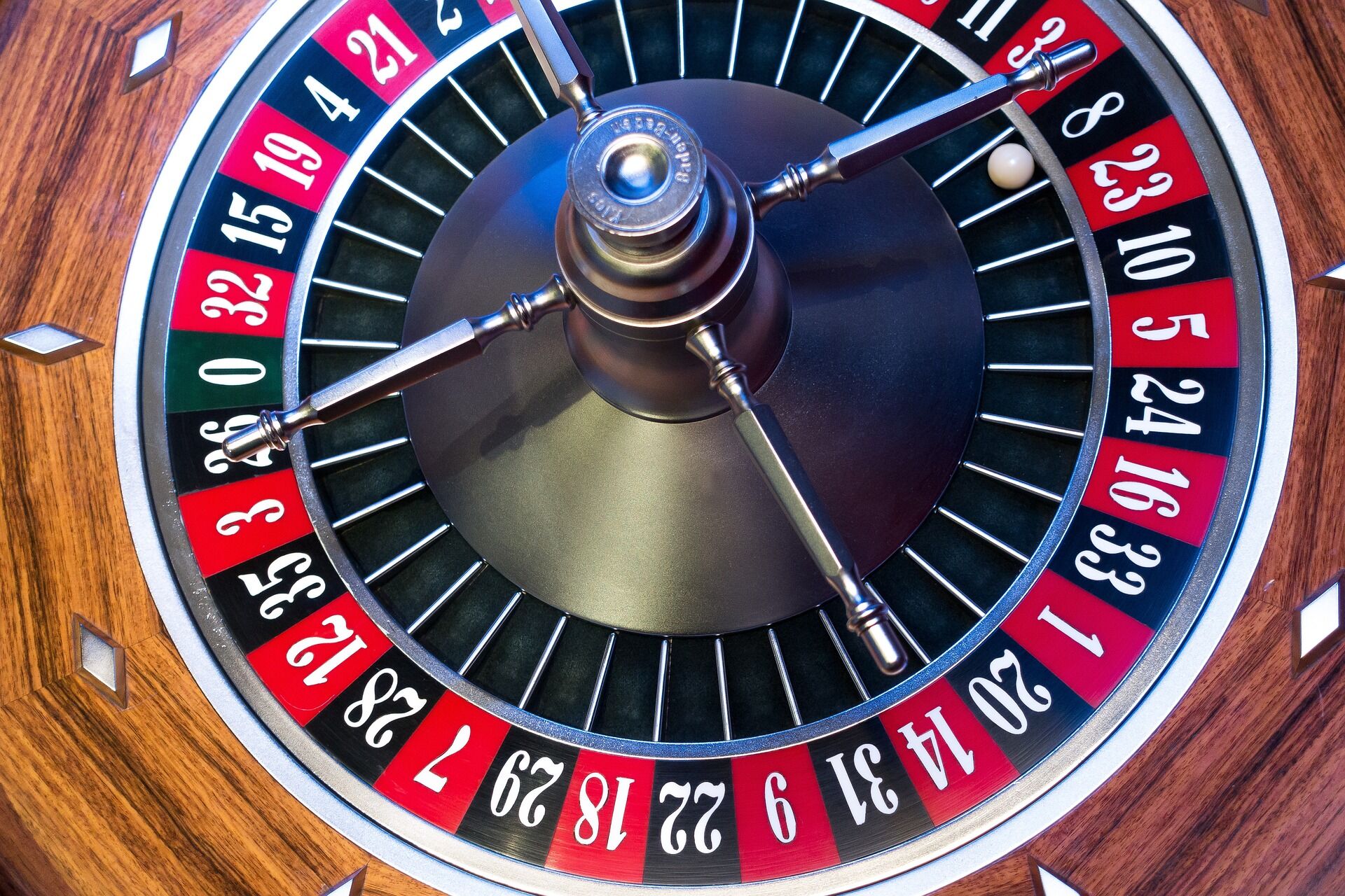 Close-up of a casino roulette wheel